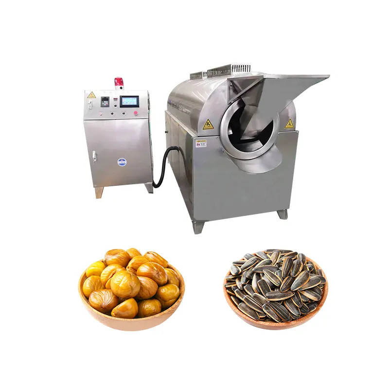 Automatic Commercial Nuts and Seeds Roasting Machine Auto Industrial Gas Nut Seed Rotary Drum Roaster Price for Sale